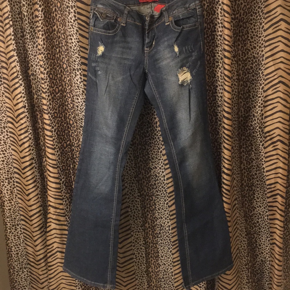 Bedazzled Distressed Flare Jeans